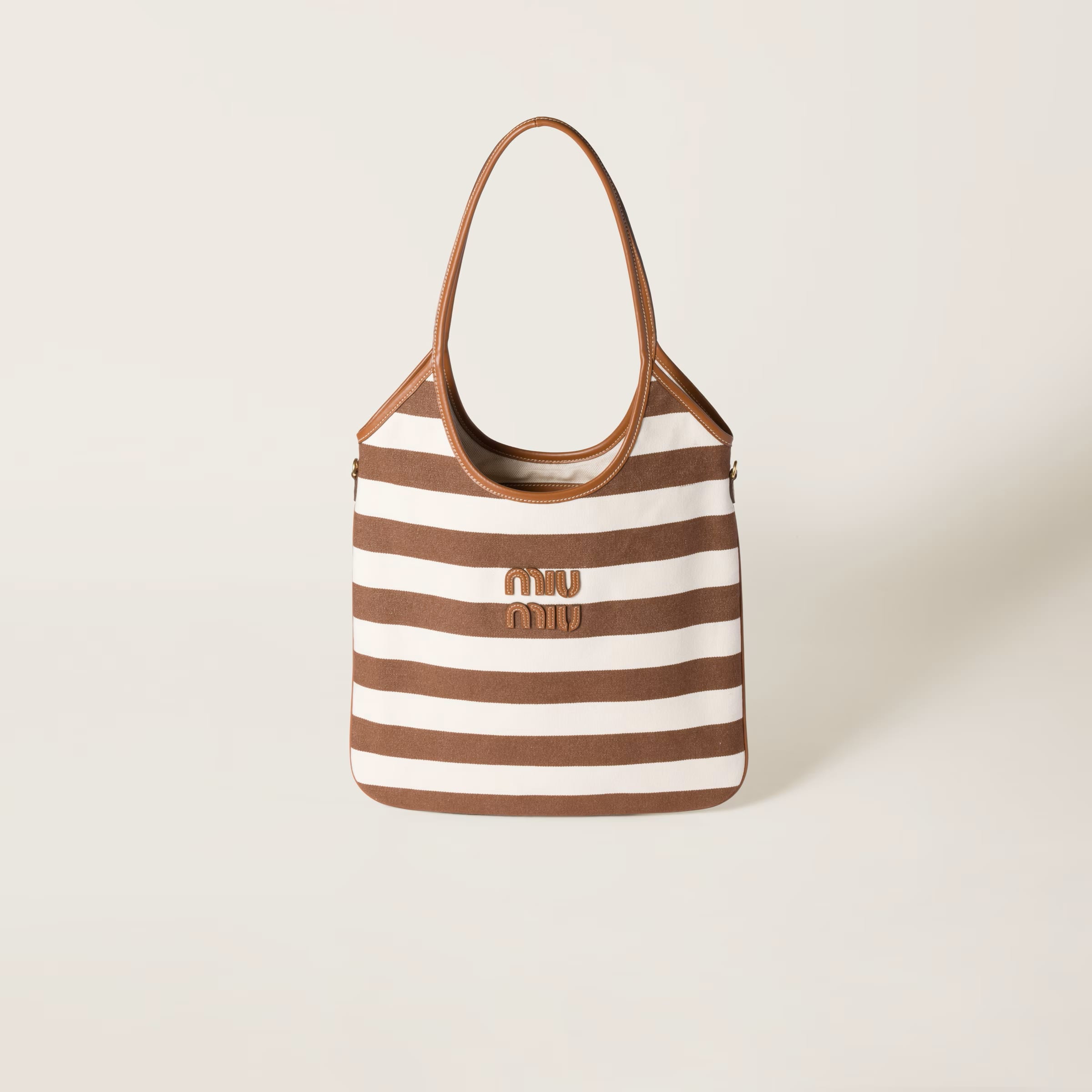 IVY canvas and leather bag - Cocoa Brown/Natural (Regular), SGD 2650 (approximately P116,886.31), MIU MIU, miumiu.com